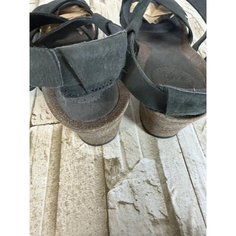 Teva Womens Mahonia Sandal Size 8 Black Nubuck Cork Wedge Heel Outdoor Casual